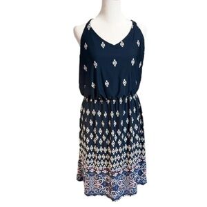 Maurice’s Blue White Red Pull Over Straps Elastic Waist MIDI Dress Women Size M